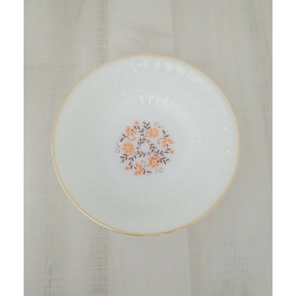 Vintage Termocrisa Mexico Milk Glass Serving Bowl 8.75" Orange flora Design Used